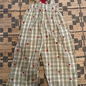 Pink Chicken green plaid jumpsuit with Red Heart Accents